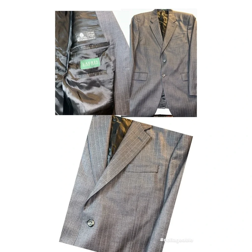 Lauren Ralph‎ Lauren Wool Blazer 42R Gray Pinstripe Sport Coat Mens
